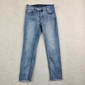 Kut from the Kloth Abigail Crop Straight Leg Jean Blue Distressed Raw Hem Size 2